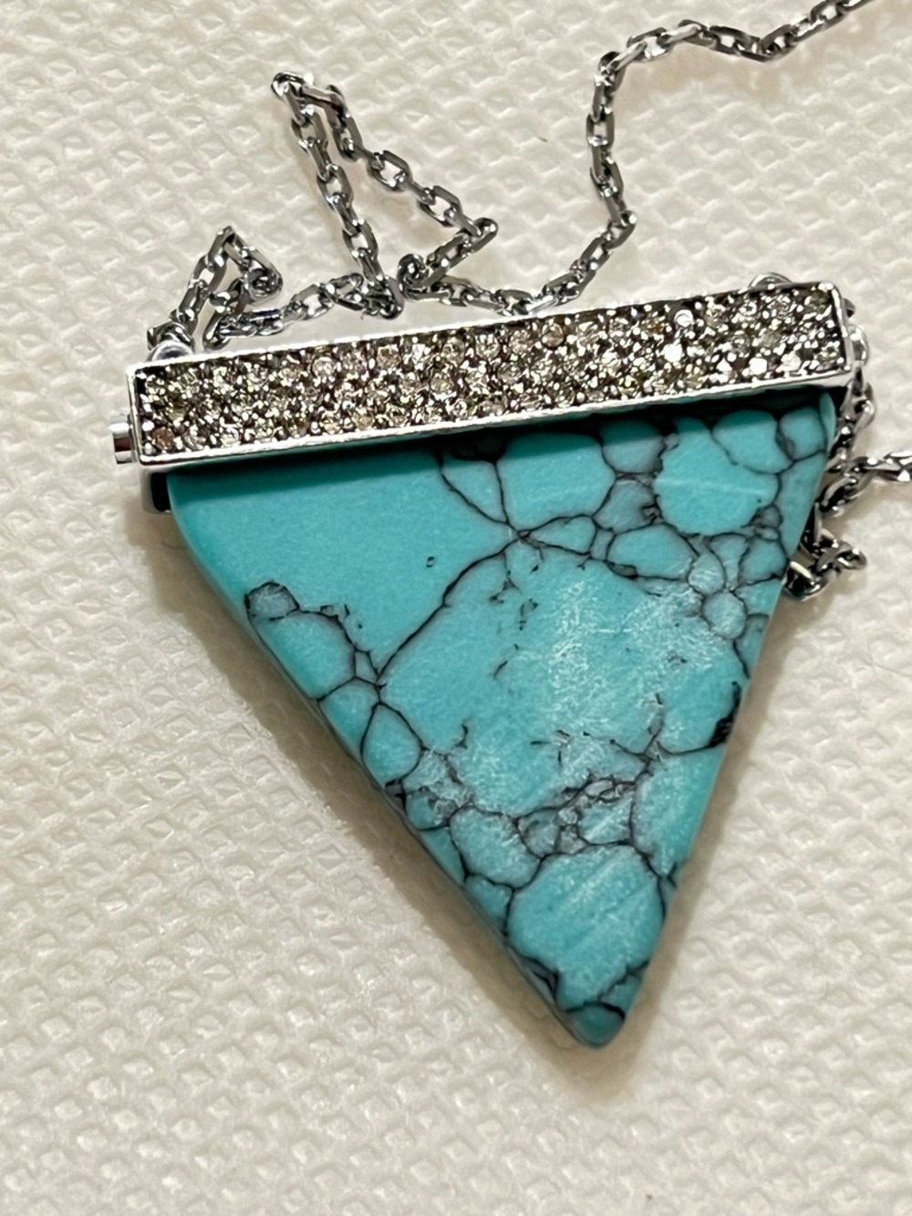 Michael Kors Turquoise Triangle Pendant Necklace with Silver Crystal Bar